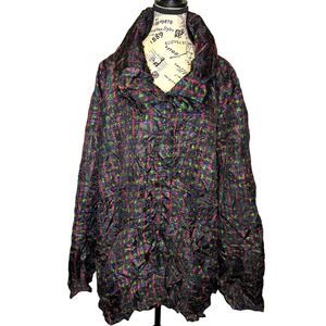 Kozan Avant Garde Crinkle Textured Lightweight Jacket Plaid Size 3X Plus Art EUC